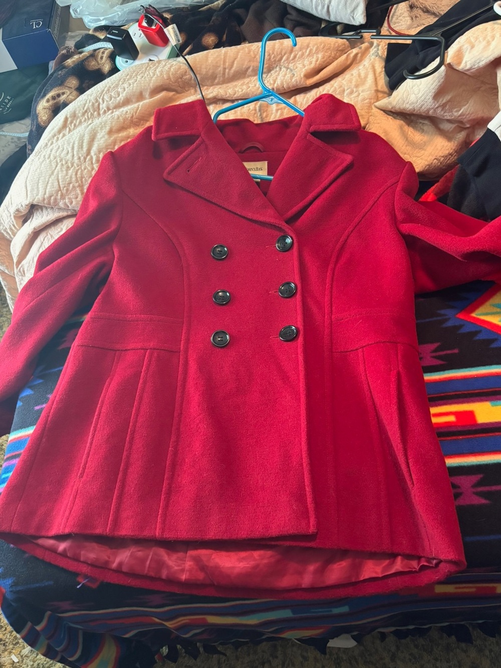 St. John’s Bay Red Double-Breasted Coat – Women’s Large ❤️